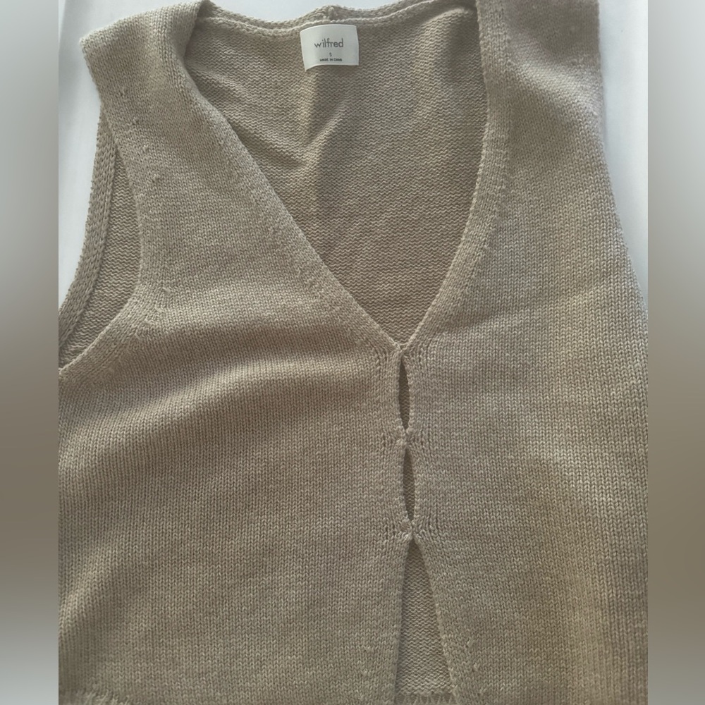 NWOT ARITZIA Wilfred Basque Sweater Vest Oatmeal Brown Med Luxury Wool Cotton S